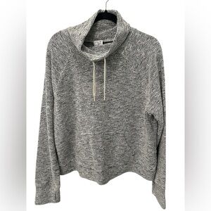 Aerie Offline Snowday Mock-Neck Boxy Sweatshirt Marled Black & White L